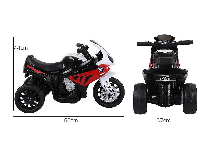 Moto électrique tricycle pour enfant, design sportif, acier, rouge, avec batterie rechargeable (66x37x44cm)
