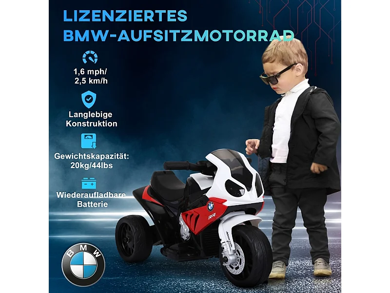 Moto électrique tricycle pour enfant, design sportif, acier, rouge, avec batterie rechargeable (66x37x44cm)