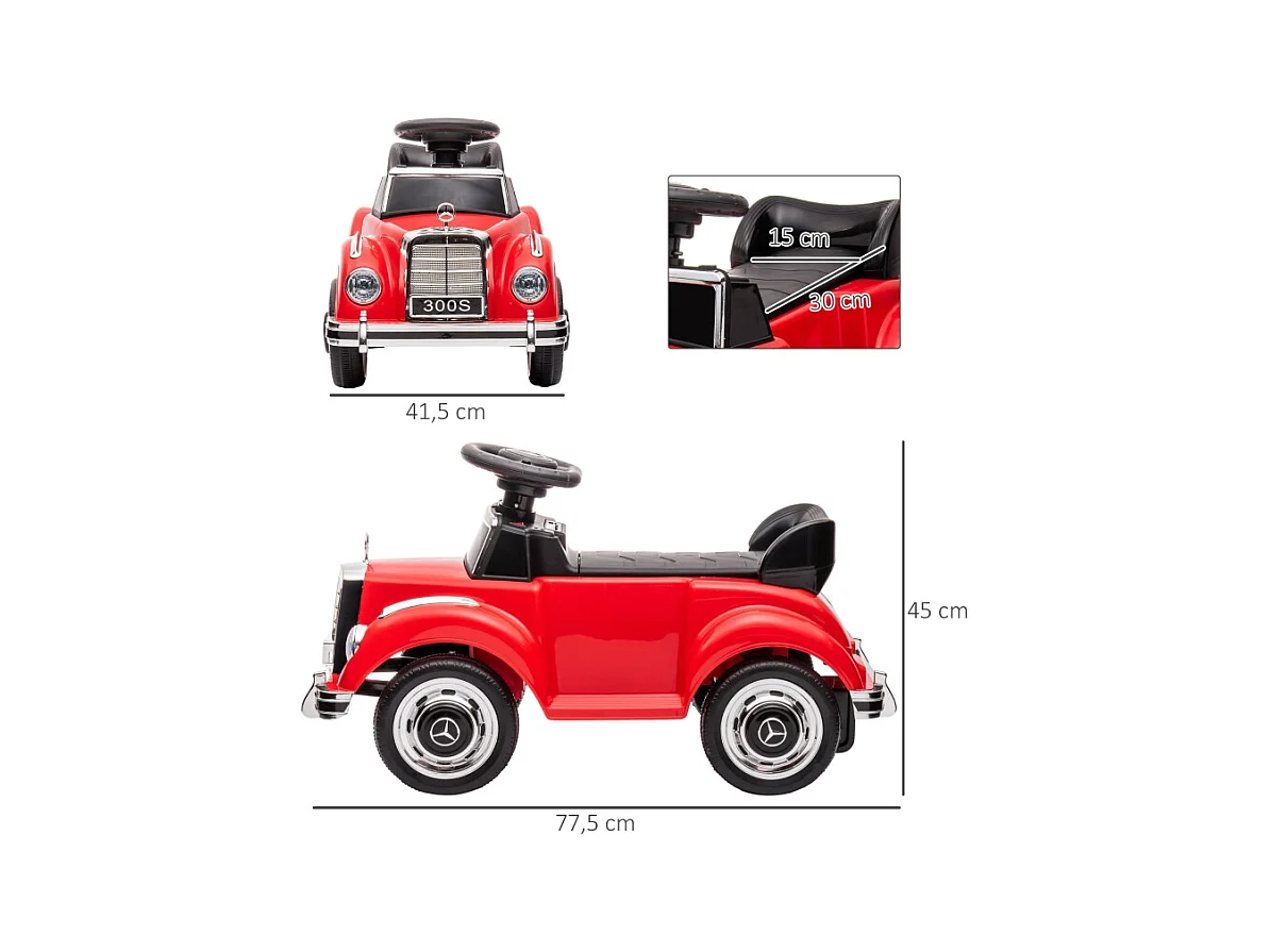 Voiture à pédales pour enfants, design classique, métal, rouge (77.5x41.5x45cm)