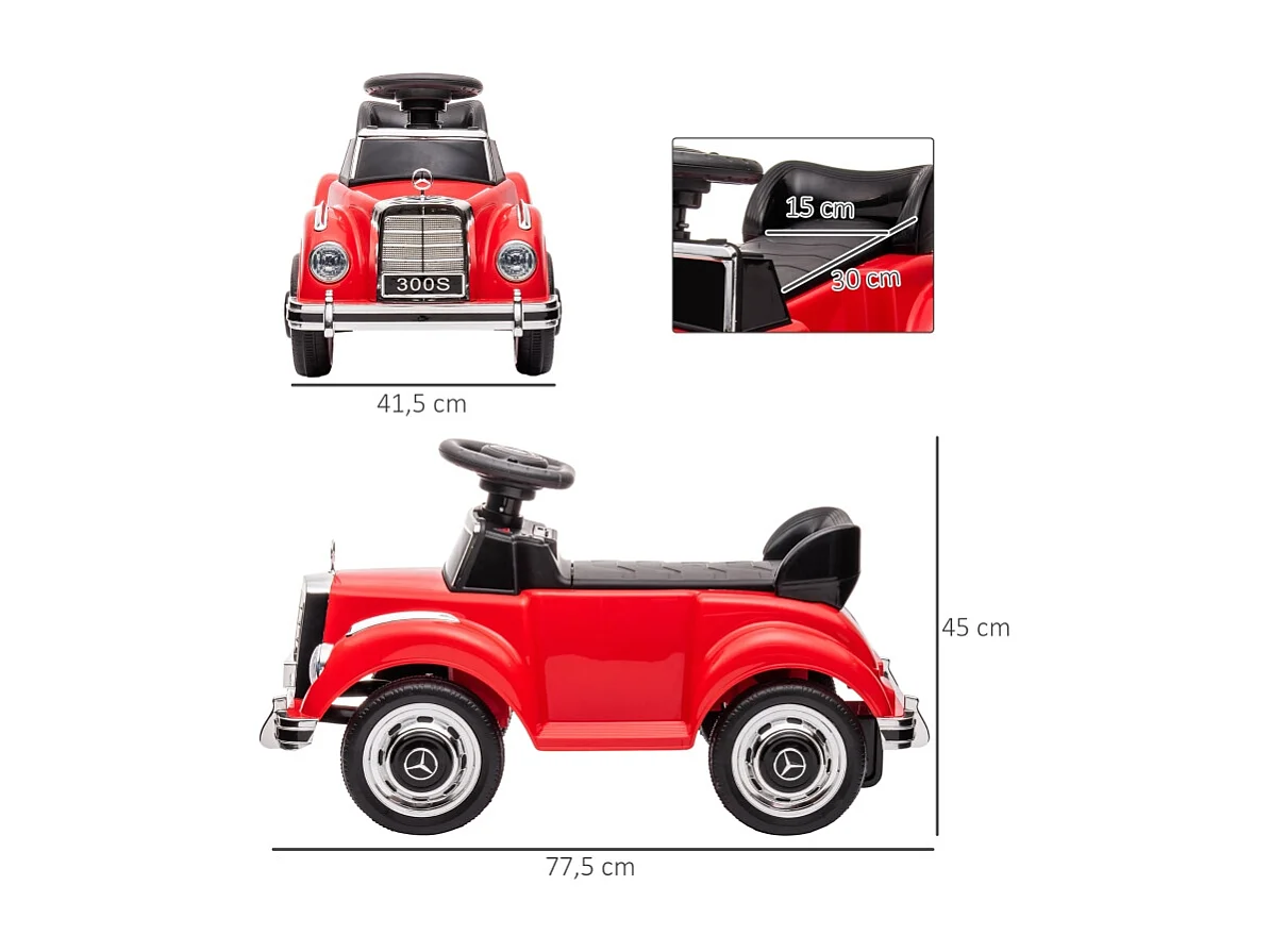 Voiture à pédales pour enfants, design classique, métal, rouge (77.5x41.5x45cm)