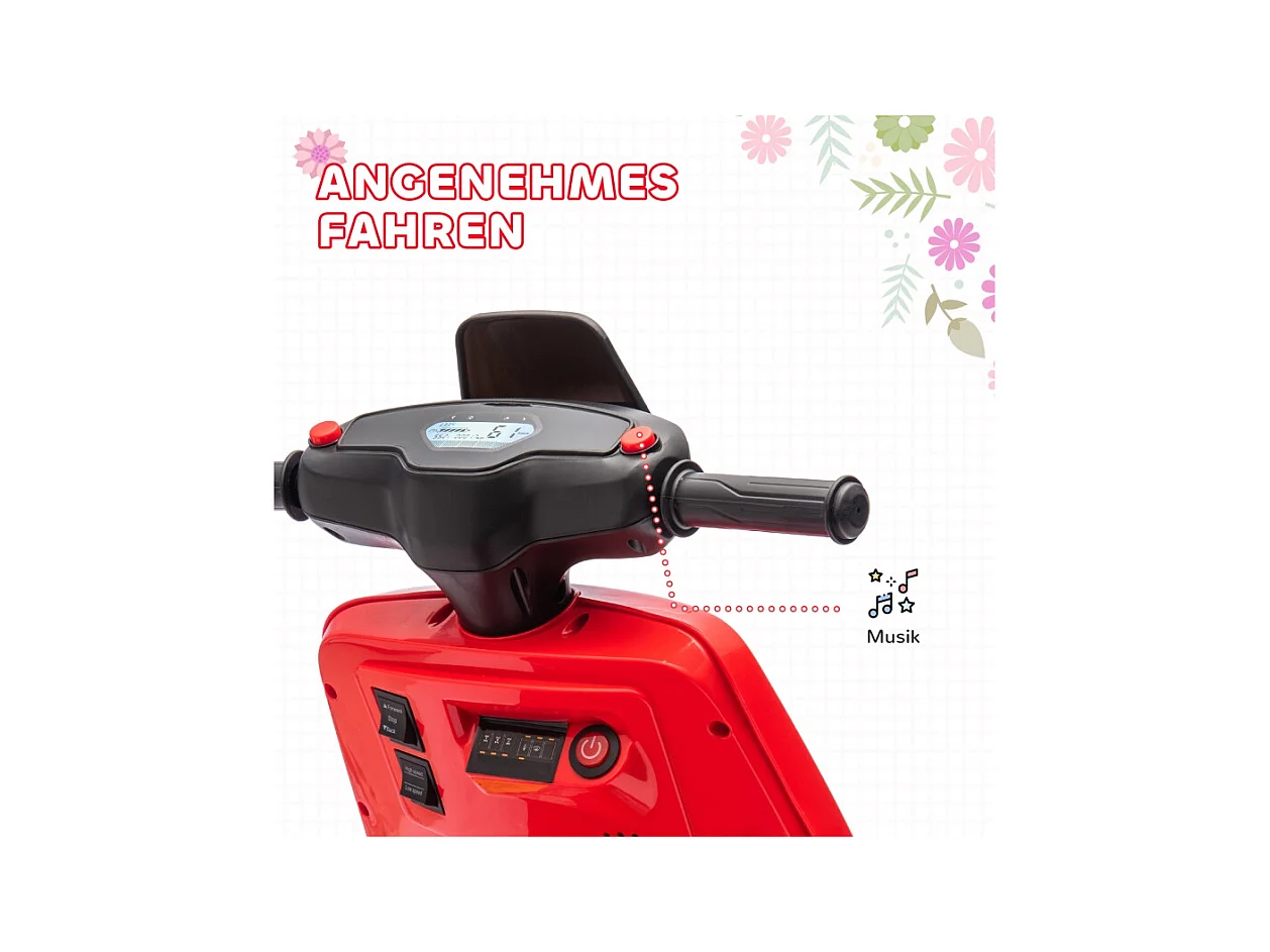 Moto électrique pour enfants, avec phare et musique, marche avant et arrière, roues stabilisatrices, plastique, rouge (90x39x61cm)