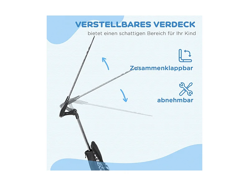 Tricycle évolutif 6-en-1 avec canne parentale, panier, harnais et toit, métal, blanc (105x47x98cm)