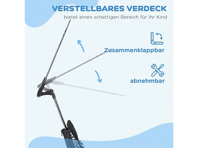 Tricycle évolutif 6-en-1 avec canne parentale, panier, harnais et toit, métal, blanc (105x47x98cm)