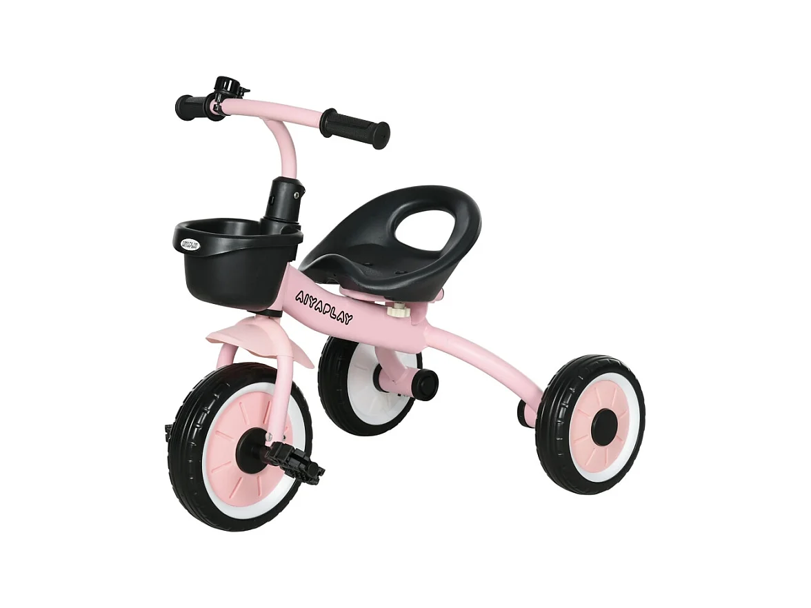 Tricycle pour enfants 2-5 ans, siège réglable, sonnette, panier, cadre métallique, rose (70.5x53x58cm)