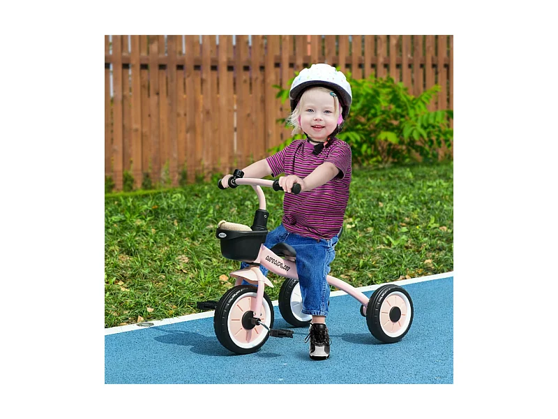 Tricycle pour enfants 2-5 ans, siège réglable, sonnette, panier, cadre métallique, rose (70.5x53x58cm)