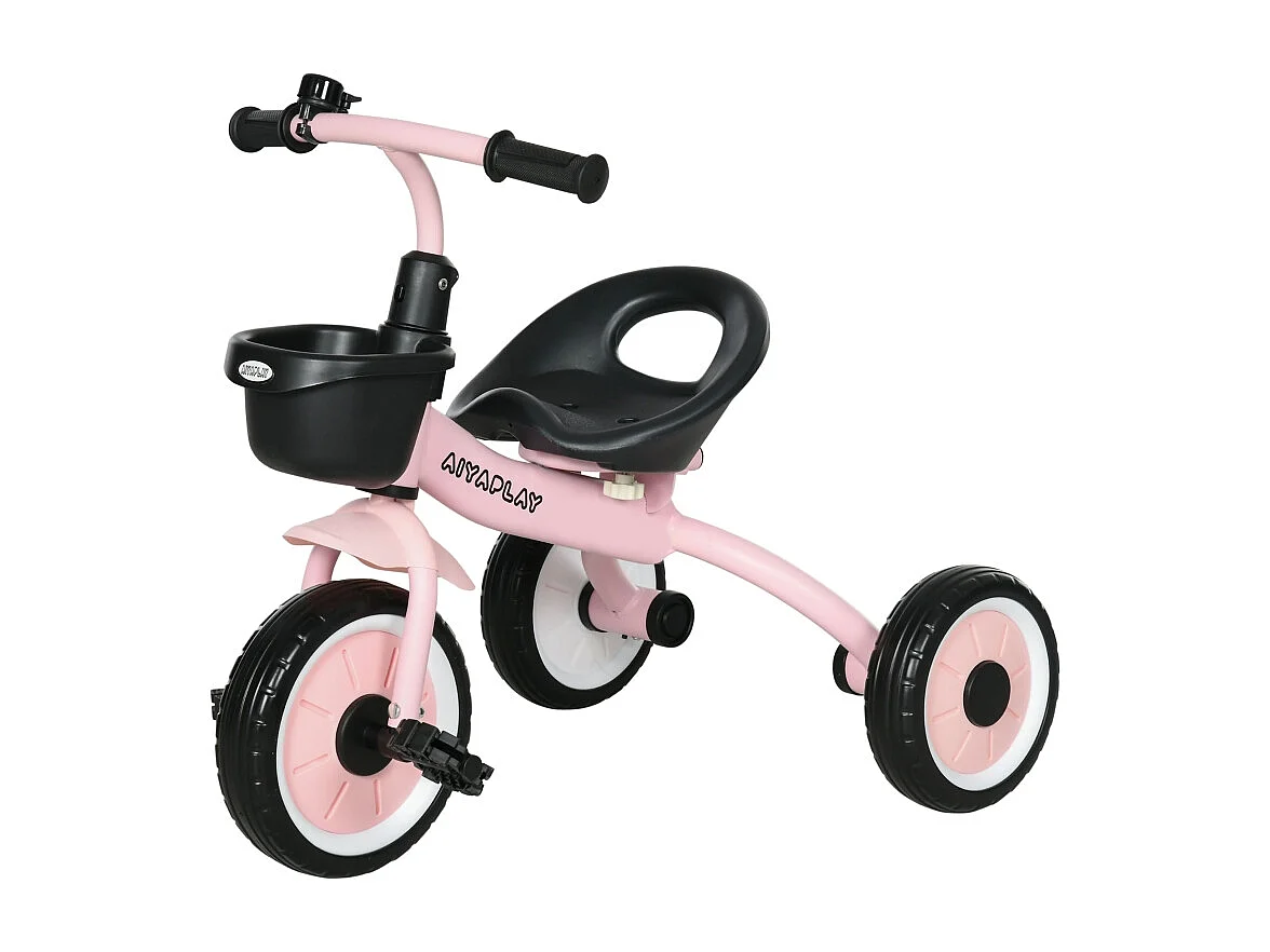 Tricycle pour enfants 2-5 ans, siège réglable, sonnette, panier, cadre métallique, rose (70.5x53x58cm)