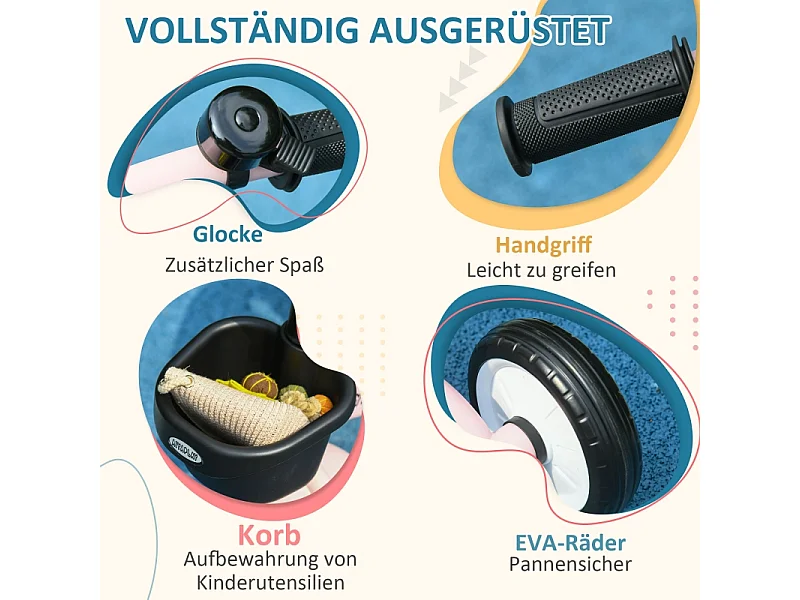 Tricycle pour enfants 2-5 ans, siège réglable, sonnette, panier, cadre métallique, rose (70.5x53x58cm)