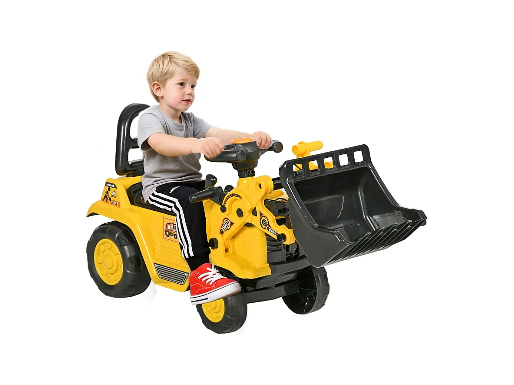 Tractopelle à bascule pour enfants avec pelle fonctionnelle et rangement intégré, ABS, jaune et noir (80x26.5x39cm)