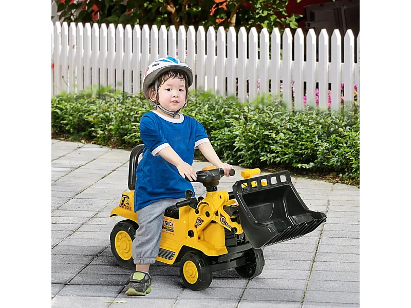 Tractopelle à bascule pour enfants avec pelle fonctionnelle et rangement intégré, ABS, jaune et noir (80x26.5x39cm)