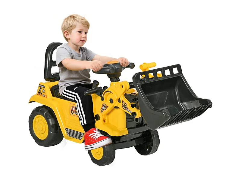 Tractopelle à bascule pour enfants avec pelle fonctionnelle et rangement intégré, ABS, jaune et noir (80x26.5x39cm)