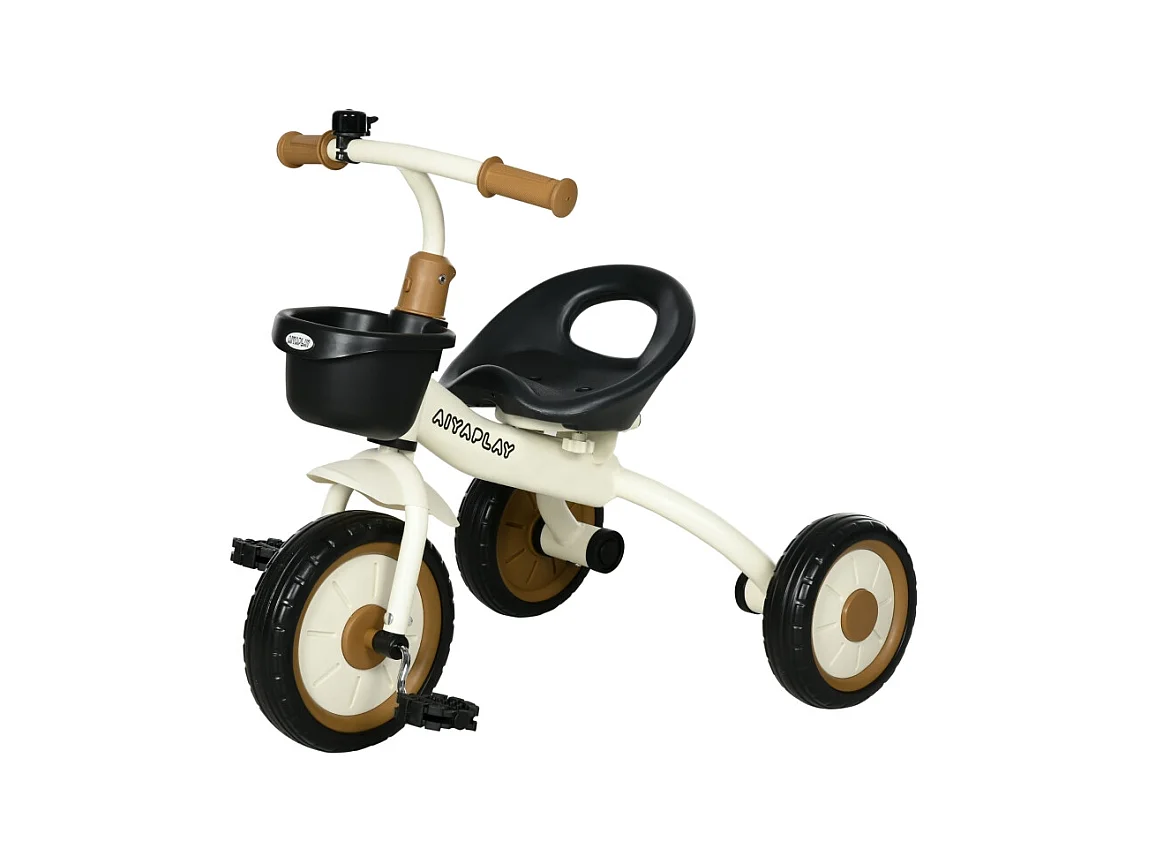 Driewieler voor kinderen van 2-5 jaar, verstelbare zitting, bel, mandje, metalen frame, wit (70,5x53x58 cm)