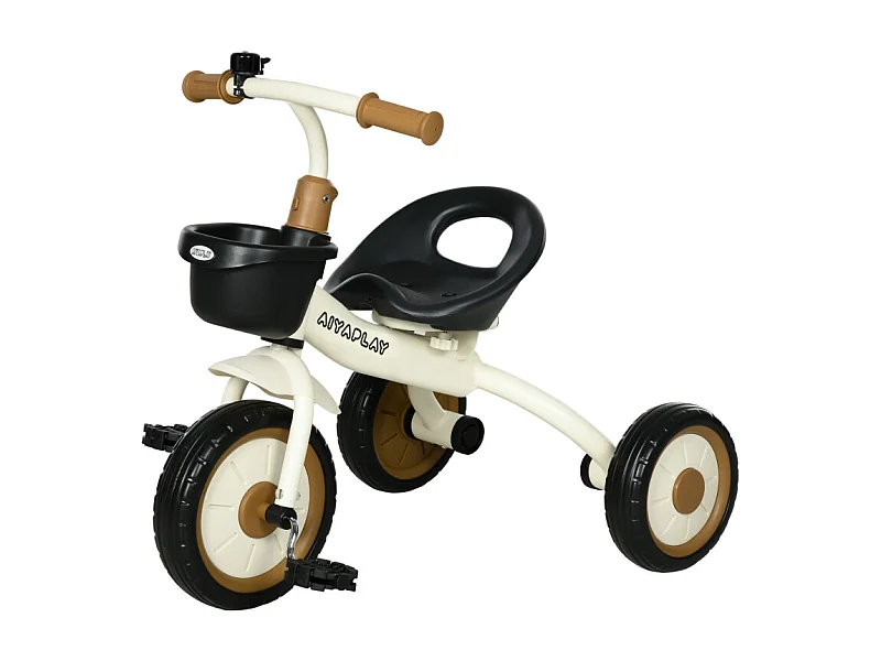 Tricycle pour enfant 2-5 ans, siège réglable, sonnette, panier, cadre métallique, blanc (70.5x53x58 cm)