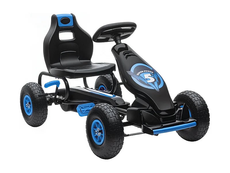 Go-kart per bambini con pedali, sedile regolabile, per interni ed esterni, in plastica, blu e nero (121x58x61 cm)