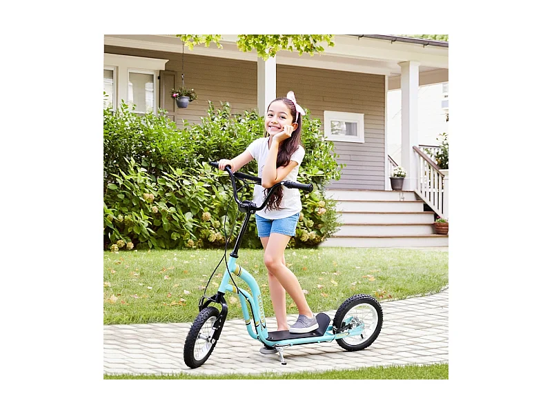 Trottinette enfant réglable en hauteur, 12 pouces avec pneus air, acier, bleu clair (120x58x85-95cm)