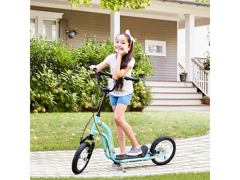 Trottinette enfant réglable en hauteur, 12 pouces avec pneus air, acier, bleu clair (120x58x85-95cm)