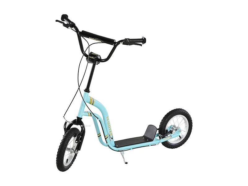 Trottinette enfant réglable en hauteur, 12 pouces avec pneus air, acier, bleu clair (120x58x85-95cm)