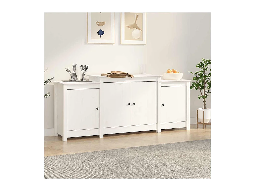 Buffet Blanc 164x37x68 cm Bois massif de pin