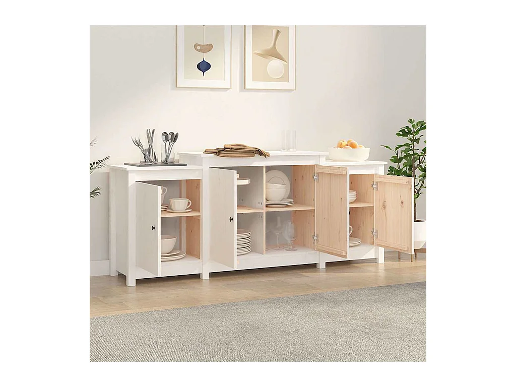 Buffet Blanc 164x37x68 cm Bois massif de pin