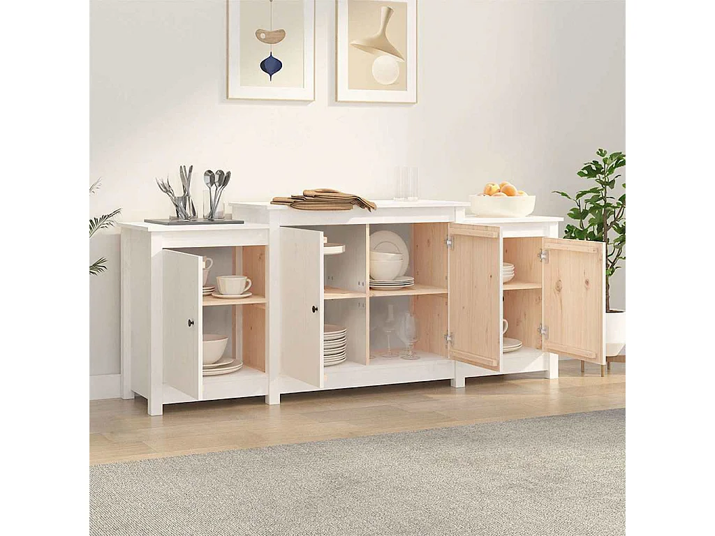 Buffet Blanc 164x37x68 cm Bois massif de pin