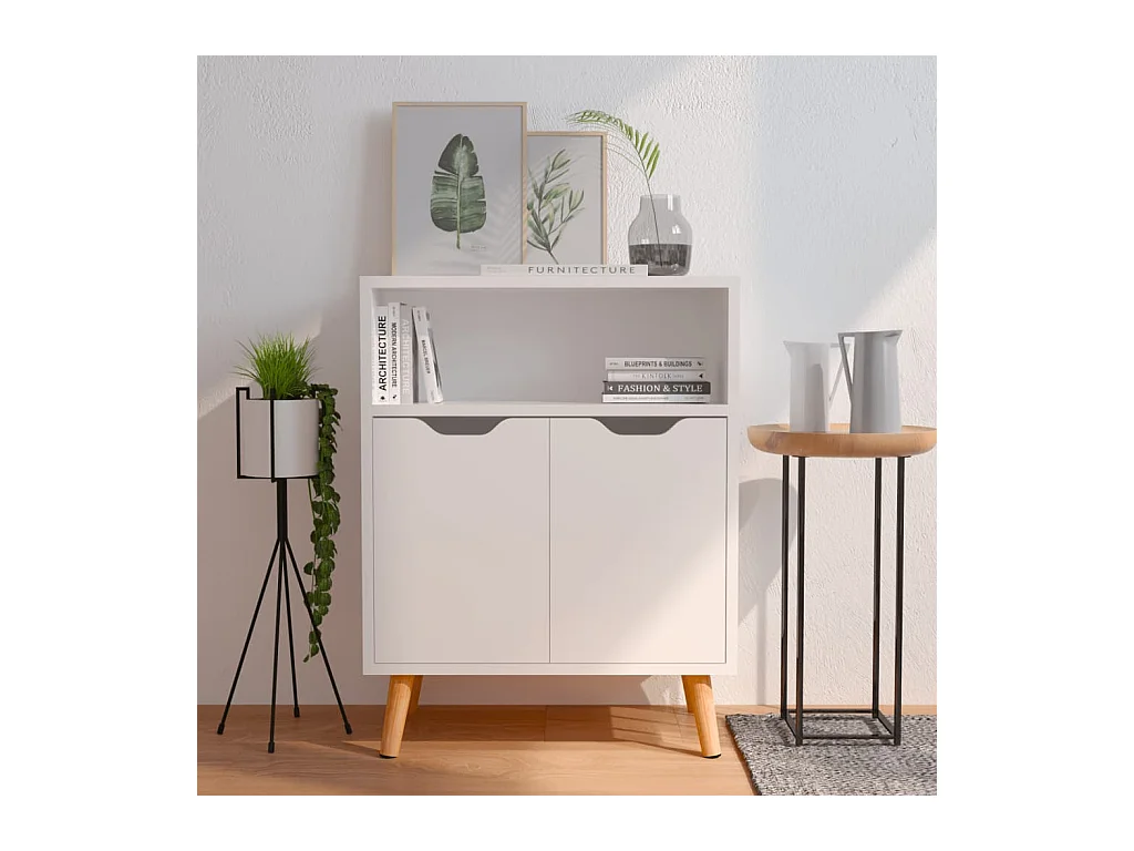 Buffet blanc brillant 60x30x72 cm bois d'ingénierie