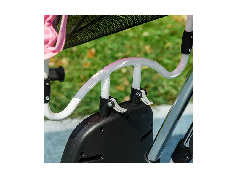 Tricycle évolutif 6-en-1 avec canne de poussée, toit, harnais et panier, métal, rose (95x50x106 cm)