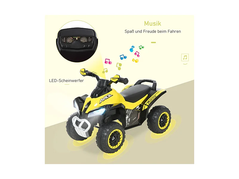 Voiture à pédales enfant avec lumière et musique, plastique et acier, jaune (67.5x38x44cm)