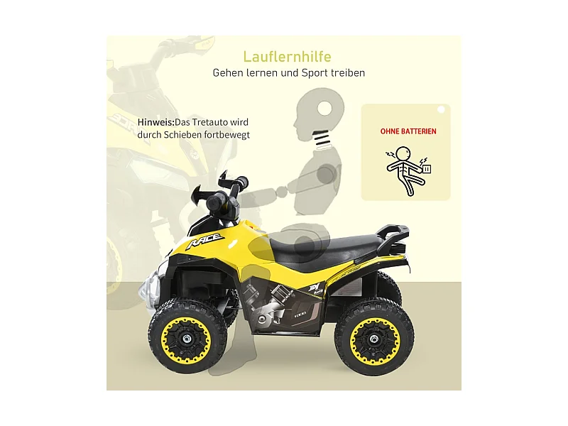 Voiture à pédales enfant avec lumière et musique, plastique et acier, jaune (67.5x38x44cm)