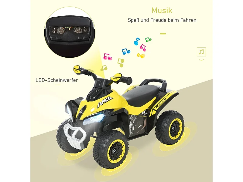 Coche de pedales infantil con luz y música, de plástico y acero, amarillo (67,5x38x44cm)