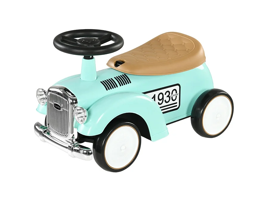 Voiture à pédales vintage pour enfant, avec rangement secret, protection anti-bascule et klaxon, plastique, vert (58x27x35cm)