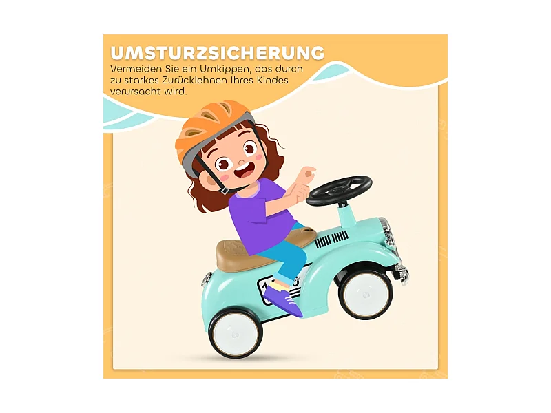 Voiture à pédales vintage pour enfant, avec rangement secret, protection anti-bascule et klaxon, plastique, vert (58x27x35cm)