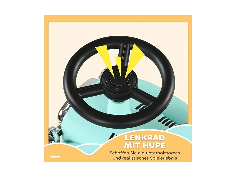 Voiture à pédales vintage pour enfant, avec rangement secret, protection anti-bascule et klaxon, plastique, vert (58x27x35cm)