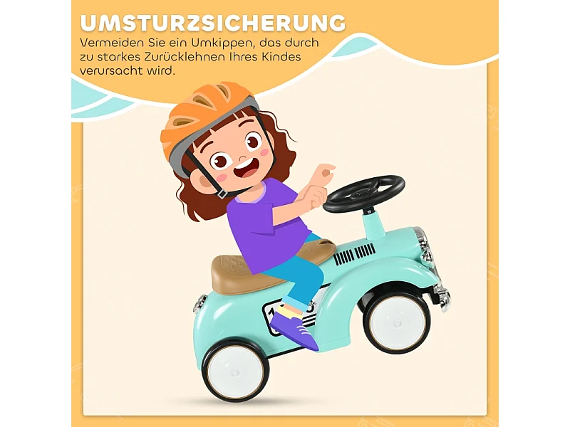 Voiture à pédales vintage pour enfant, avec rangement secret, protection anti-bascule et klaxon, plastique, vert (58x27x35cm)