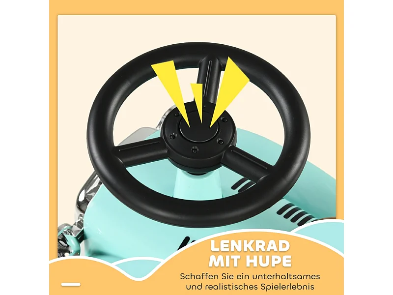 Voiture à pédales vintage pour enfant, avec rangement secret, protection anti-bascule et klaxon, plastique, vert (58x27x35cm)