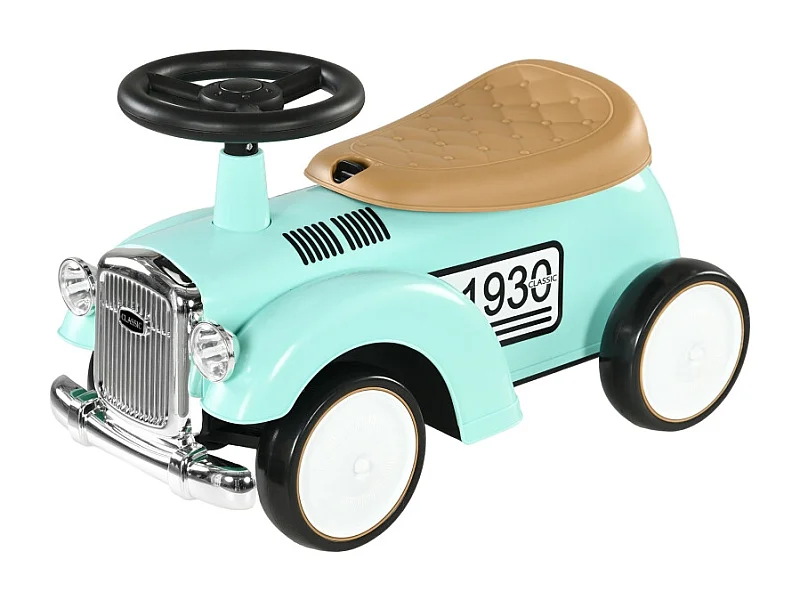 Voiture à pédales vintage pour enfant, avec rangement secret, protection anti-bascule et klaxon, plastique, vert (58x27x35cm)