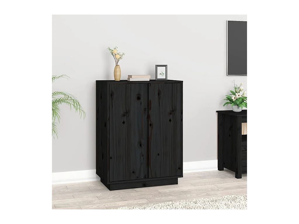 Buffet Noir 60x35x80 cm Bois massif de pin
