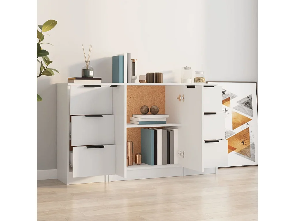 Buffets 3 pcs Blanc Bois d'ingénierie