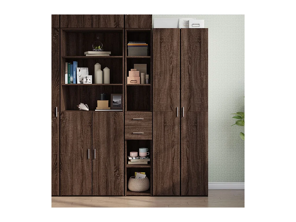 Hoog dressoir bruin eiken 30x42,5x185 cm bewerkt hout