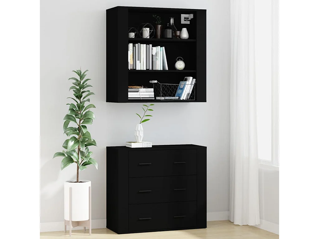 Zwarte bewerkte houten hoge dressoir