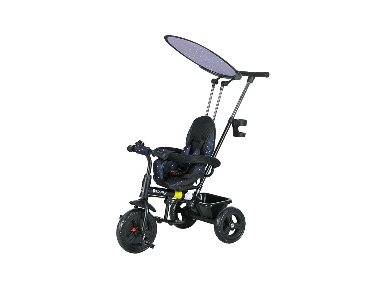 Tricycle évolutif 6-en-1 avec canne parentale, métal, bleu foncé (105x47x98cm)