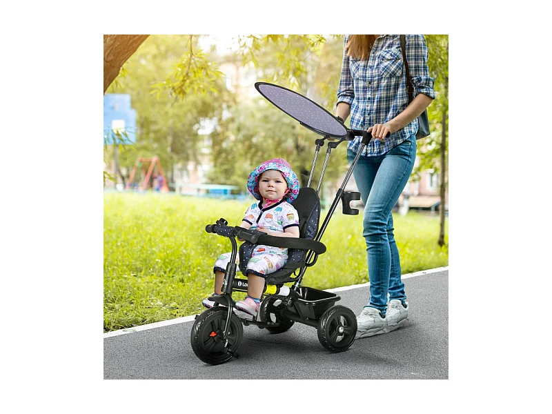 Tricycle évolutif 6-en-1 avec canne parentale, métal, bleu foncé (105x47x98cm)