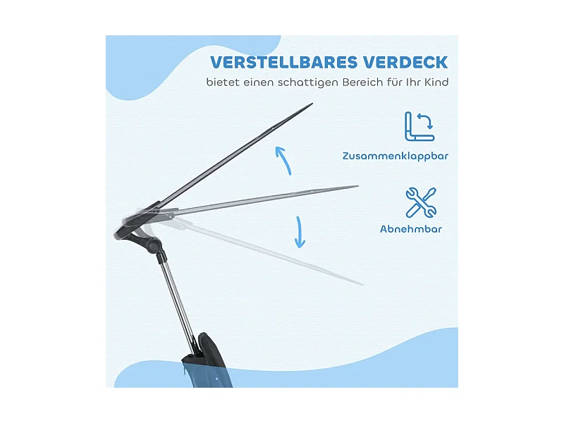 Tricycle évolutif 6-en-1 avec canne parentale, métal, bleu foncé (105x47x98cm)