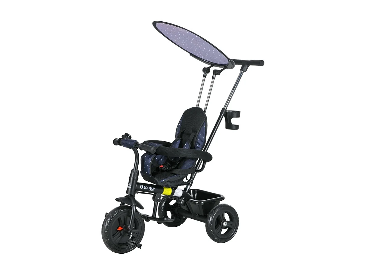 Tricycle évolutif 6-en-1 avec canne parentale, métal, bleu foncé (105x47x98cm)