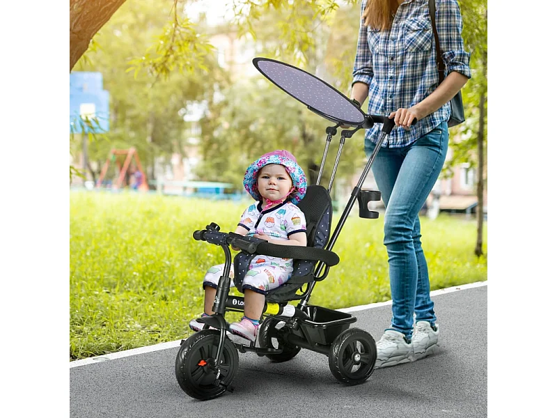 Tricycle évolutif 6-en-1 avec canne parentale, métal, bleu foncé (105x47x98cm)