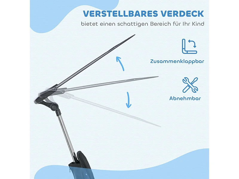 Tricycle évolutif 6-en-1 avec canne parentale, métal, bleu foncé (105x47x98cm)