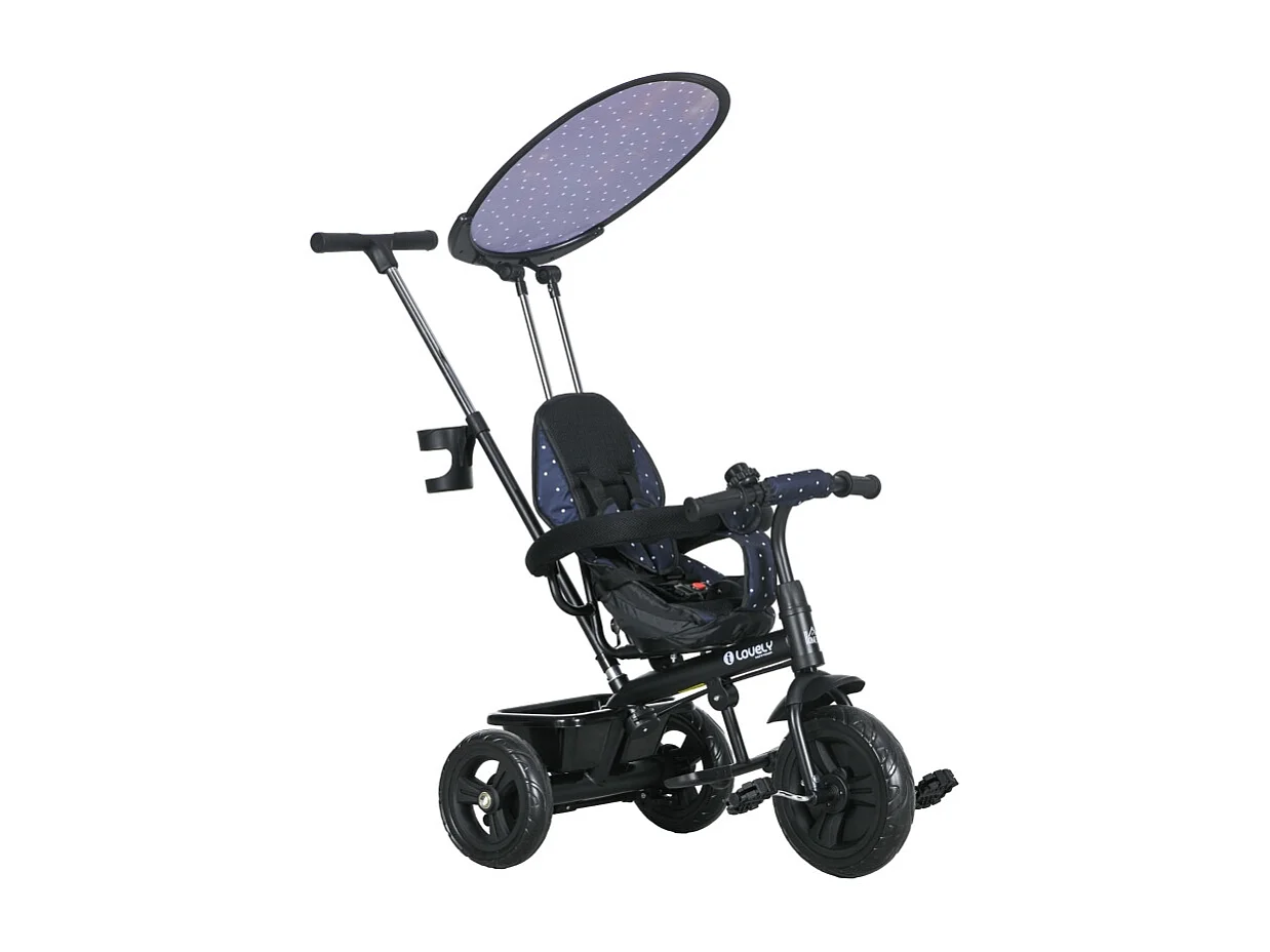Tricycle évolutif 6-en-1 avec canne parentale, métal, bleu foncé (105x47x98cm)