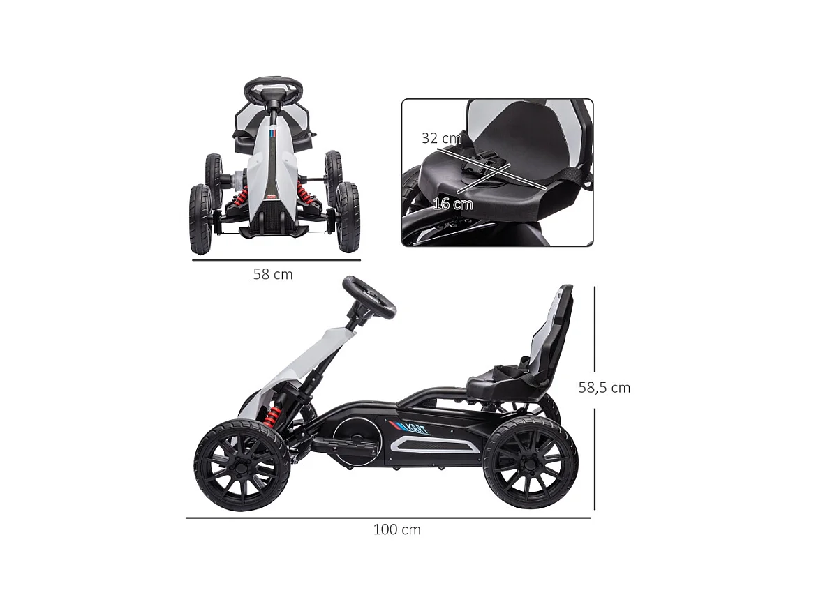 Voiture électrique pour enfants, 12V, vitesse réglable 3-5 km/h, plastique, blanc (100x58x58.5 cm)