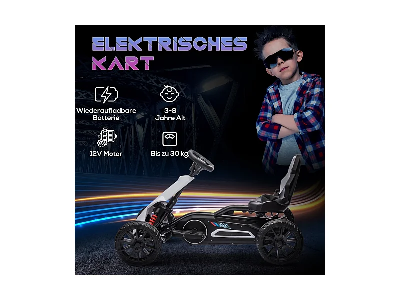 Voiture électrique pour enfants, 12V, vitesse réglable 3-5 km/h, plastique, blanc (100x58x58.5 cm)