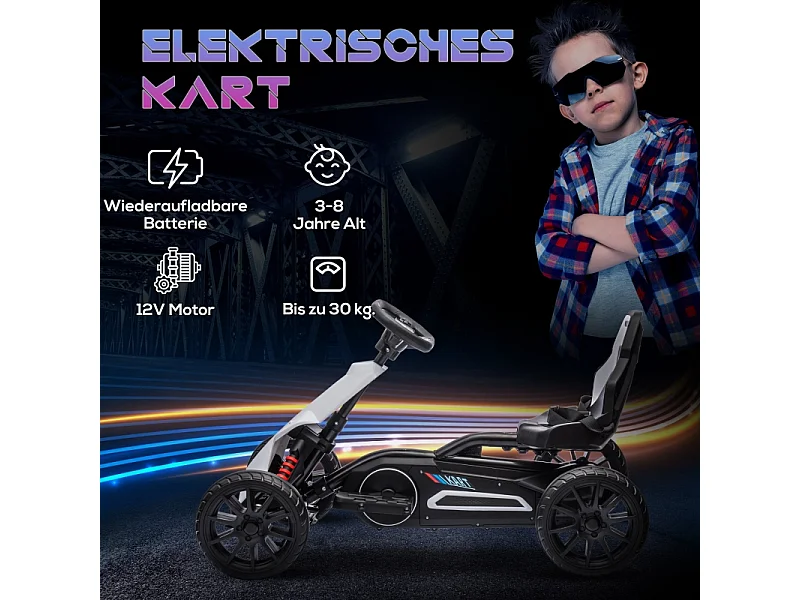 Voiture électrique pour enfants, 12V, vitesse réglable 3-5 km/h, plastique, blanc (100x58x58.5 cm)