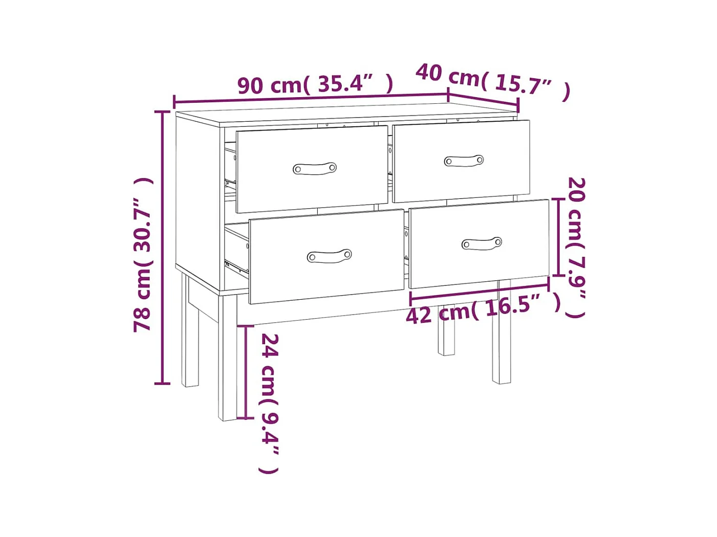 Armoire console Gris 90x40x78 cm Bois de pin solide