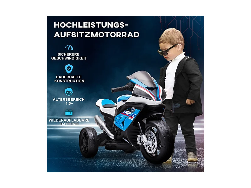 Moto électrique pour enfants, avec phare, 3 modes musique, métal, bleu (82.5x42x54cm)